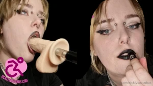 Super messy black lipstick facefuck