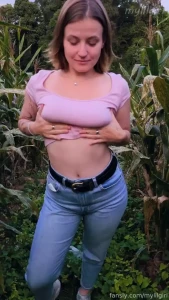 Just a little bit tits in the corn field for you fyp horny cute naked