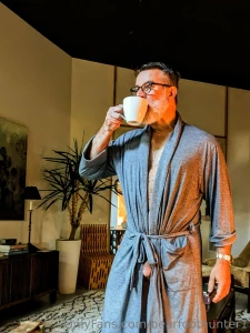 Sir having his morning coffee and stretch make it a great day