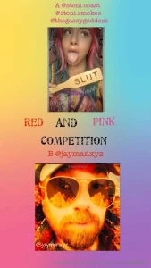 Red and pink competition vote for your favourite creator below a stoni