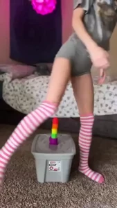 Stripey knee highs to match my favorite dildo did you cum at the same