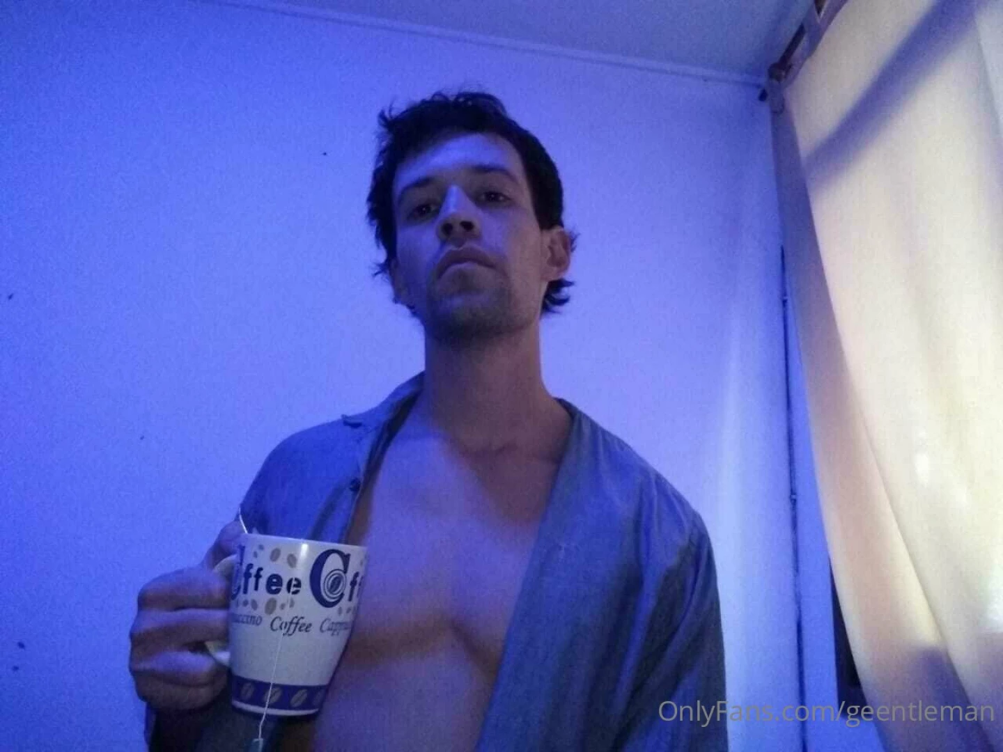 Coffee and dick all with blue light 