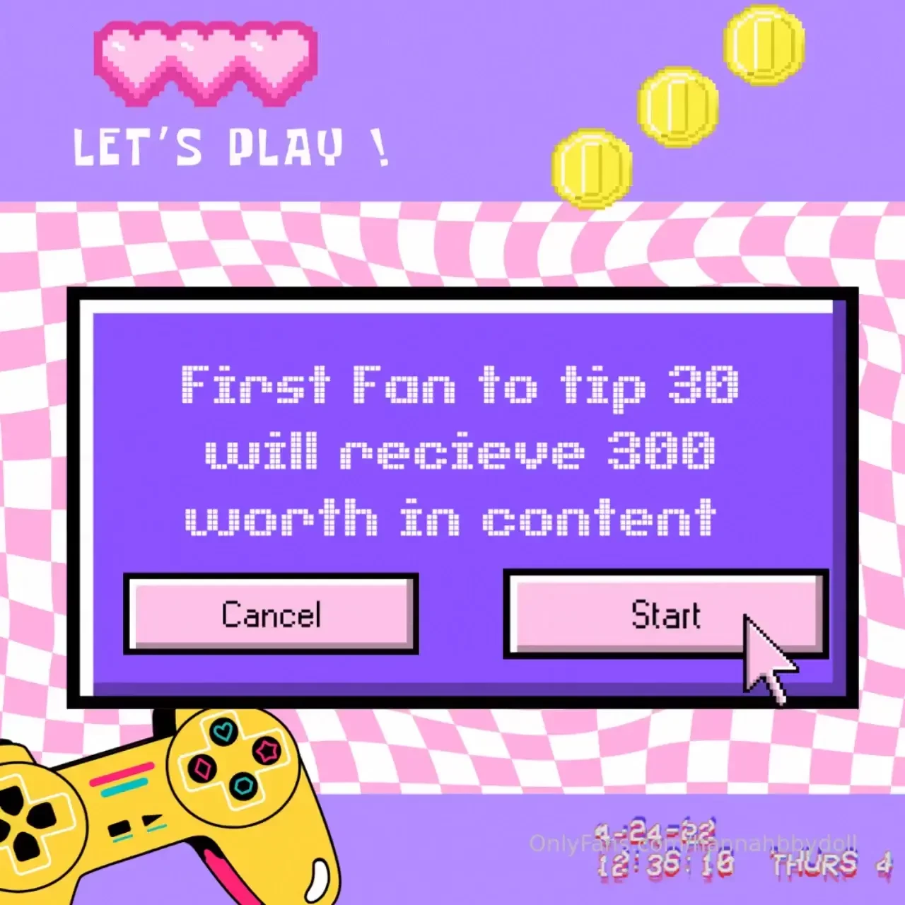 First fan to tip 30 will get 300 worth in content 