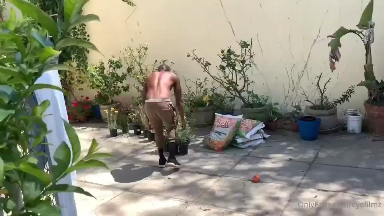 Rhyheim gardening in sweatpants no sex but sexy chill vibes as 