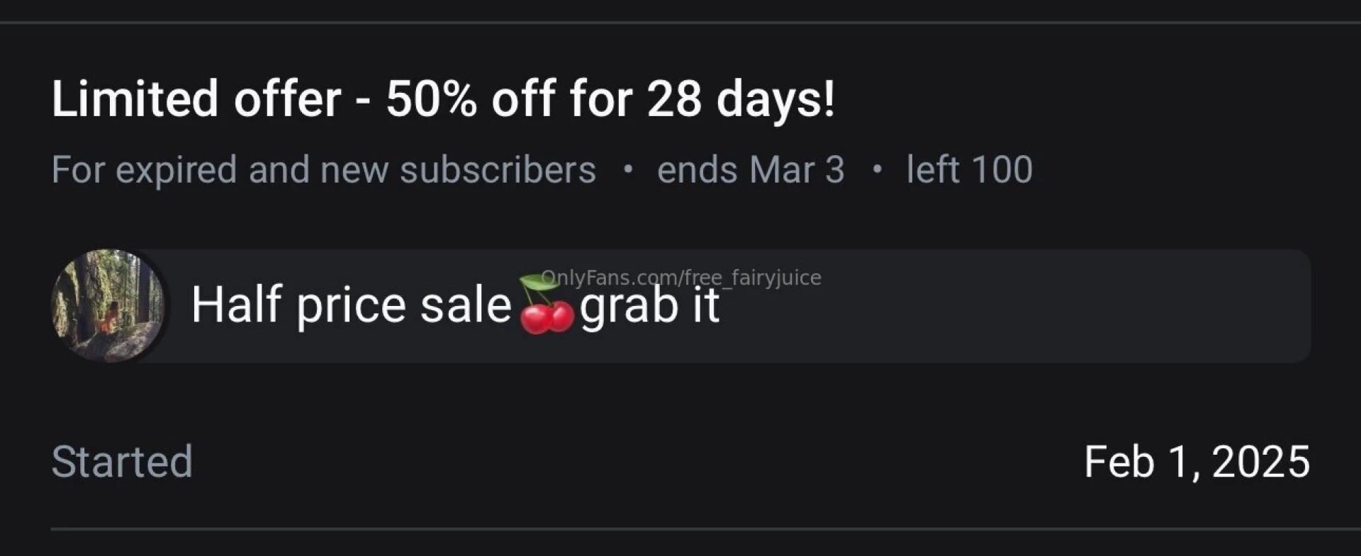 Half price on my exclusive page - freshfairyjuice new content and 