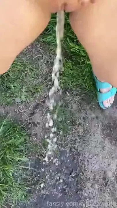 Pov peeing outside i was having my morning coffee and holding my pee 