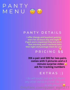 It s time for an updated menu swipe over for details on panties and part 4