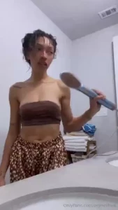 Watching me blowdry my hair with my tits out