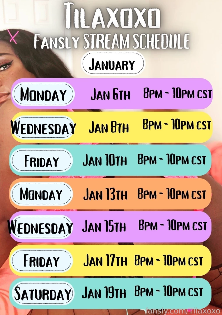 Here s my live stream schedule join me for some fun during these times 
