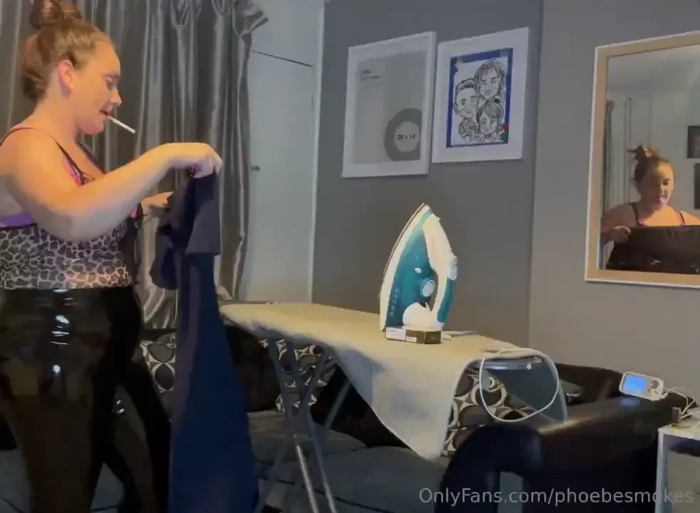 Smoking and ironing in my leopard print and latex 
