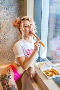 Messy buns pink panties a churro and a whole plate of tacos who said i
