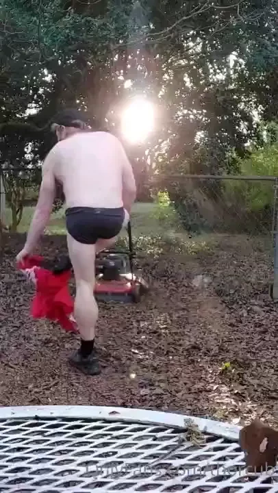 A little naked grass cutting 