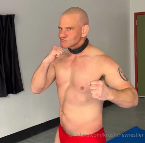 Krush today just got done with a dog collar match with someone you all