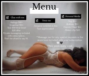 My menu but message me for any specific requests or questions i ll