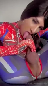 Your spider girl enjoying a big load on her face
