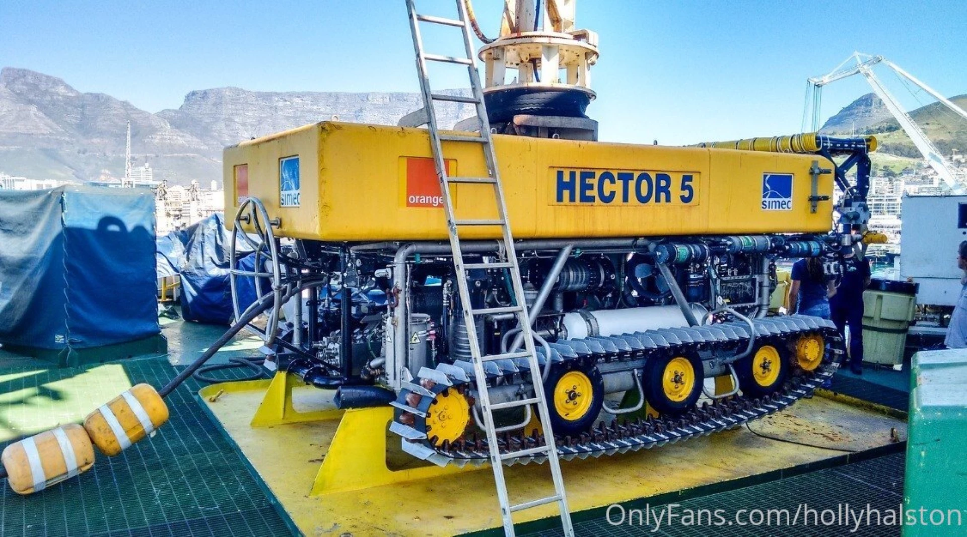 The mighty hector robot on a ship getting a lift from capetown to were 