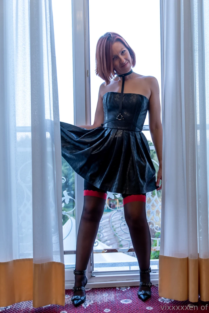 Leather dress with a small surprise check on vixxxxxen_vip part 1 