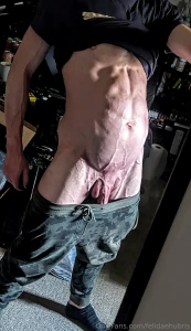 Please enjoy these pics of my shredded veiny bloated abs and throbbing