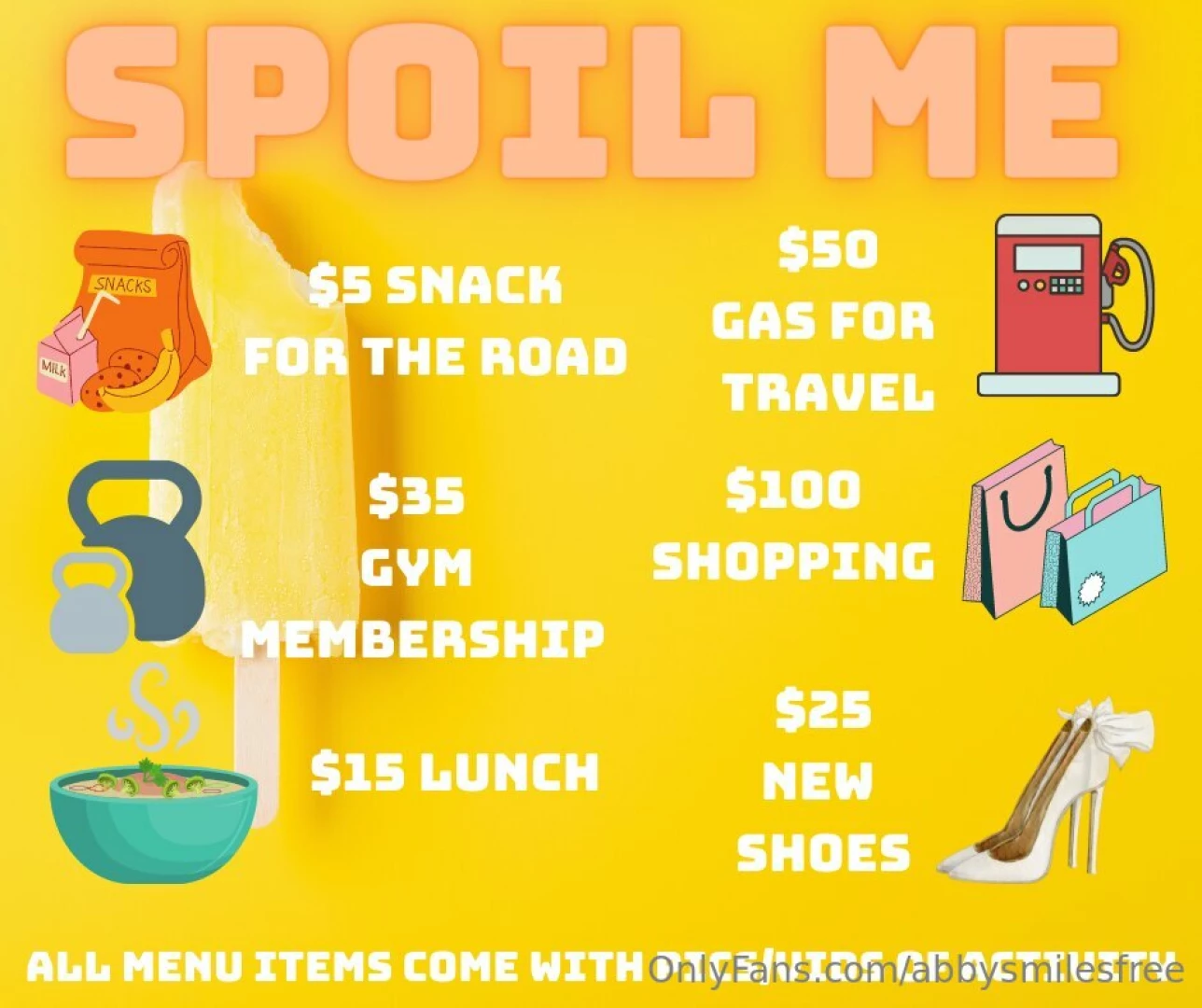 Stephanie made me a little menu incase you just want to help i will 