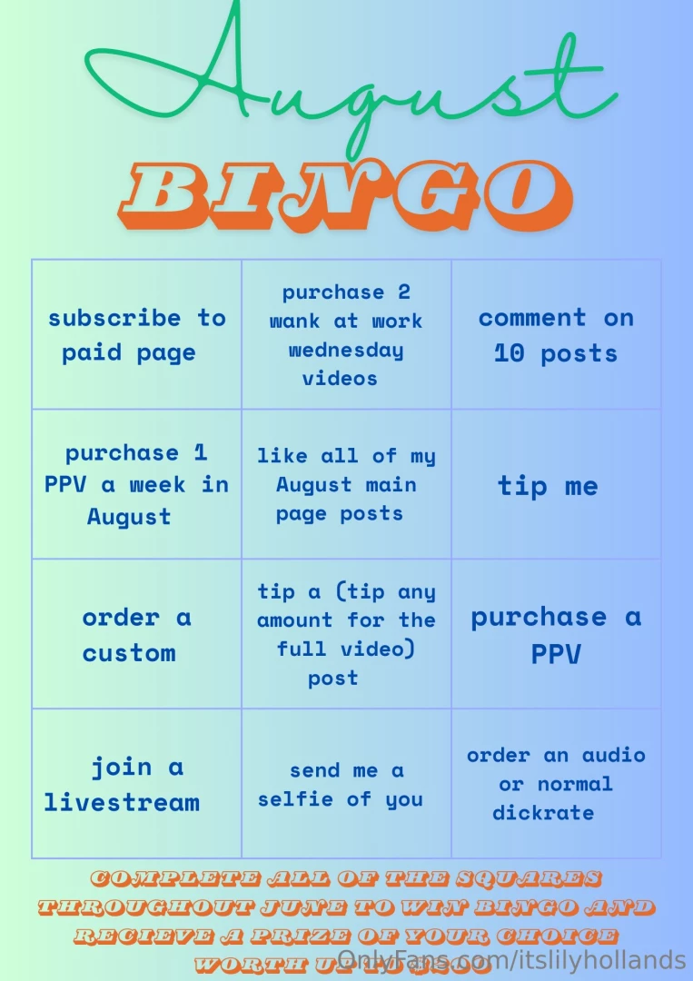 August bingo complete all the boxes and win a prize of your choice up 