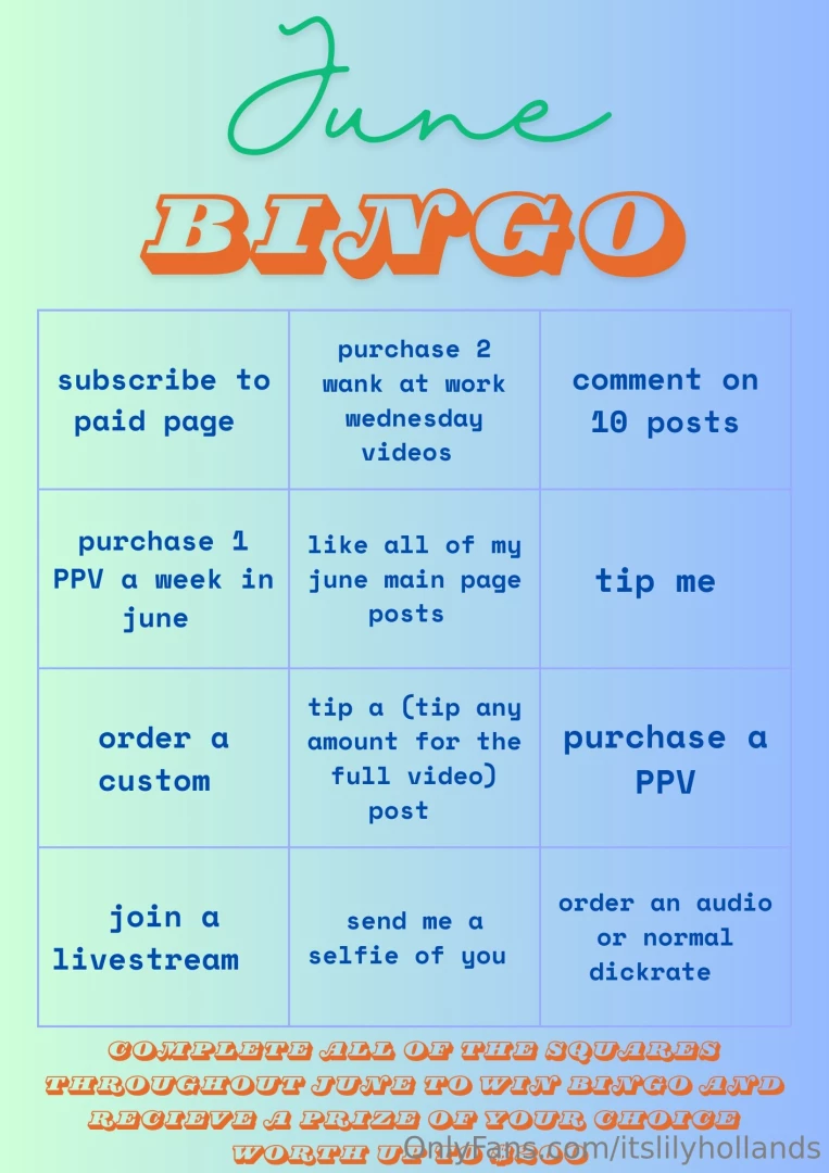 June bingo fill in all the boxes by the end of the month and get a 