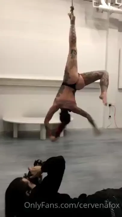 Hanging by my ankle with shibari yes this hurt a lot but it was so 