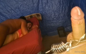 Hubby cumming on himself while he watches our bbc bull squirt his seed