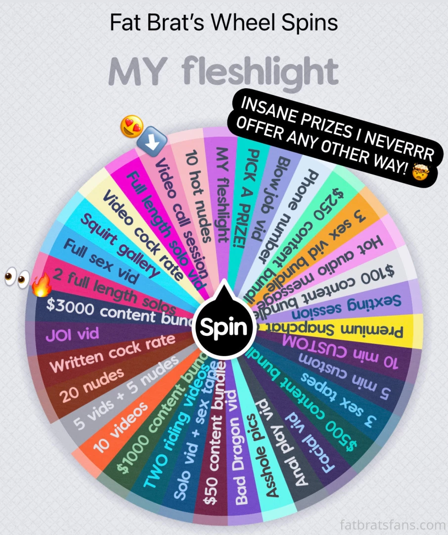 Brats wheel spins tip 5 for 1 spin 10 for 2 spins 15 for 3 spins 20 