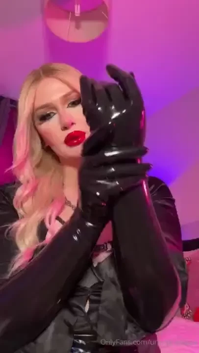 Latex glove wank wanking my hard uncut cock with super shiny and lubed 