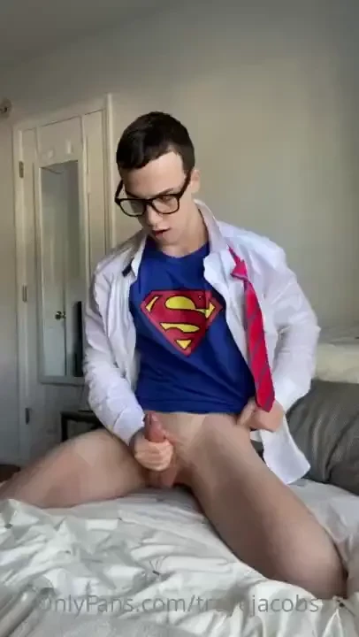 Watch me stroke my cock and shoot my cum dressed in my superman part 1 