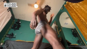 Muscular black man farting in my sweaty gym boxers