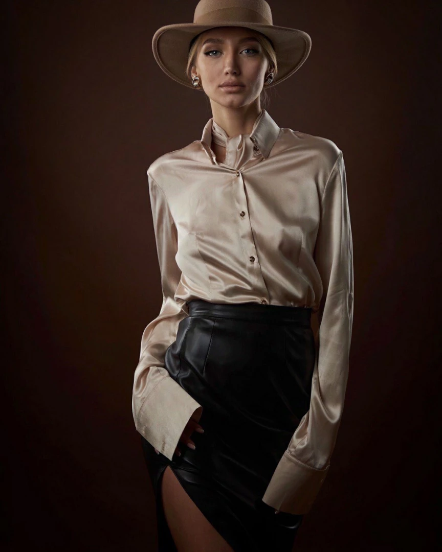 Silk combined with leather is a combination of roughness and 