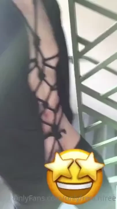 Risky video naked in building stairwell wearing a rope harness and a 