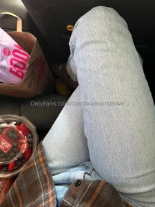 In the car with my girls on the way to a little cabin in the woods