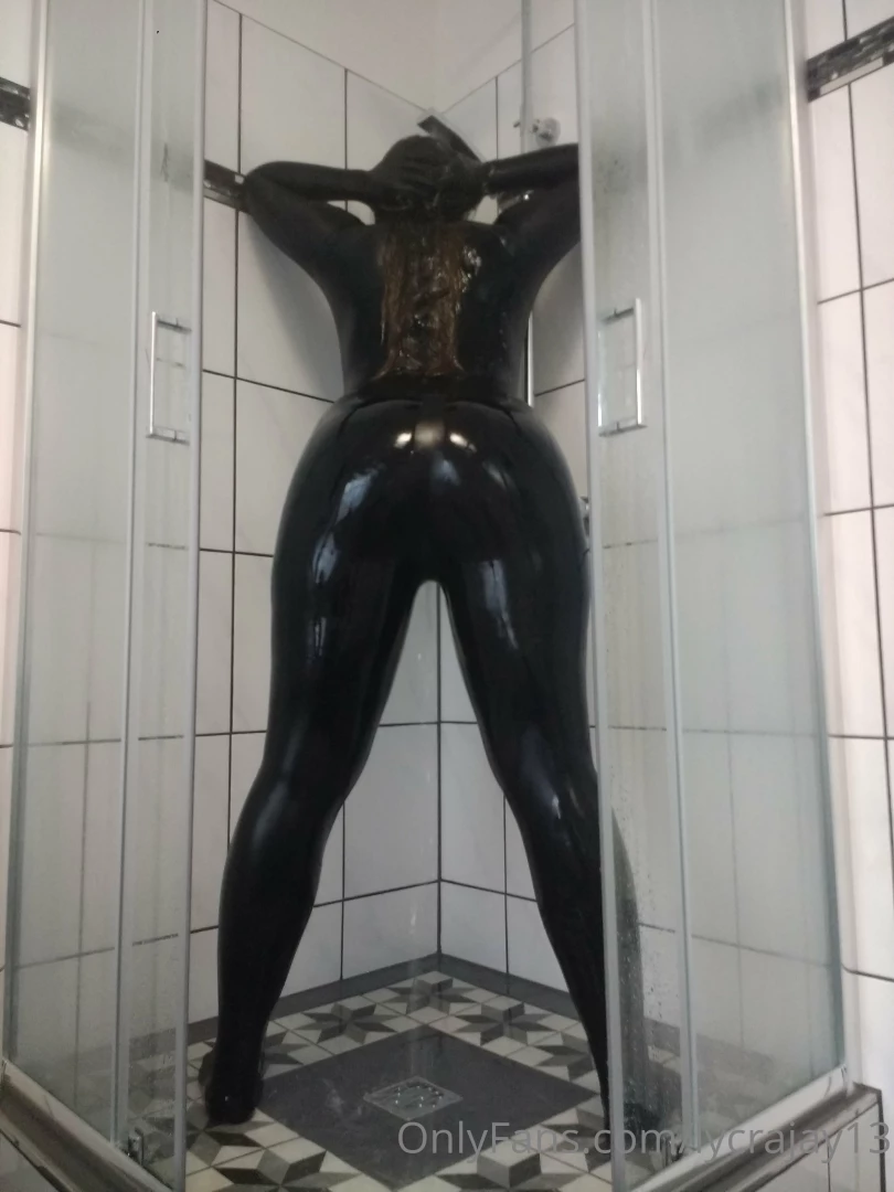 Wetlook catsuit what is better when you go in the bathroom and shower part 2 