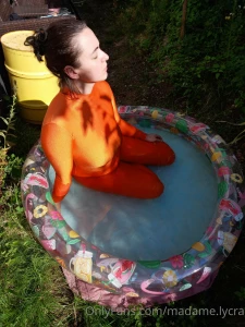 Chilling in my pool pool swimmingpool orange lycra spandex part 4
