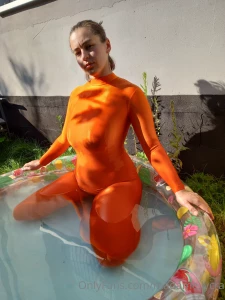 Chilling in my pool pool swimmingpool orange lycra spandex part 1