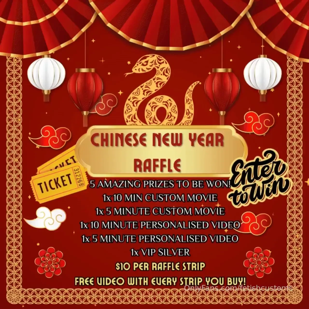 Chinese new year raffle 10 per raffle strip get a free video with 