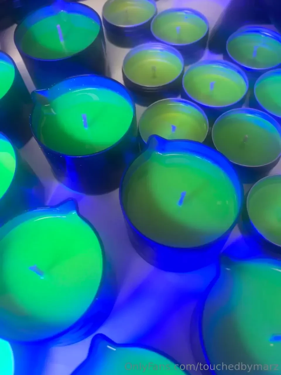 Would you let me pour my new uv reactive massage oil candle on your part 1 