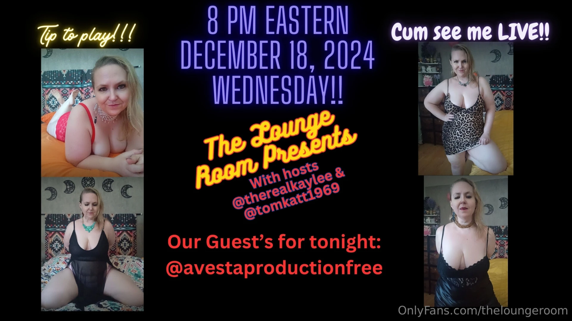 Coming up on wednesday december 18th at 8 pm eastern theloungeroom is 
