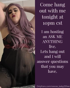 Come join me at https onlyfans com ceecee_baby25 tonight at 10pm cst