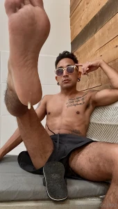 Showing off my dirty sweaty feet in the pool bathroom while i j o come part 2