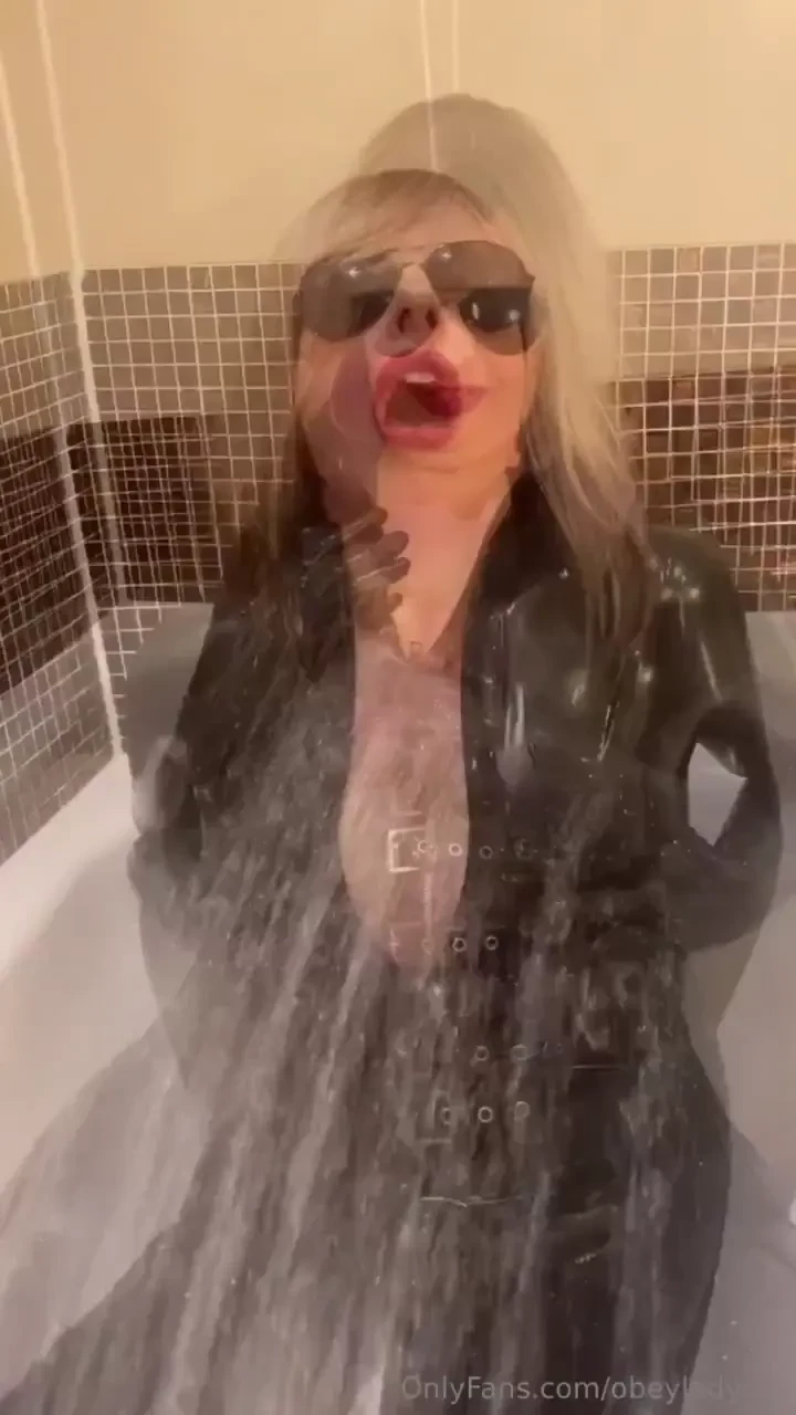 Latex shower freezing my tits off the water was so cold the things i 