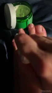 Moisturizing my feet getting ready for him