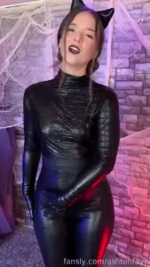 When i unzip the catsuit and expose my little tits for you catsuit