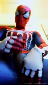 Spidey plays with his thick cock and then blows a huge load was just
