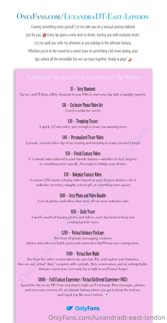 New tip menu your fantasies my pleasure hey loves i m excited to 