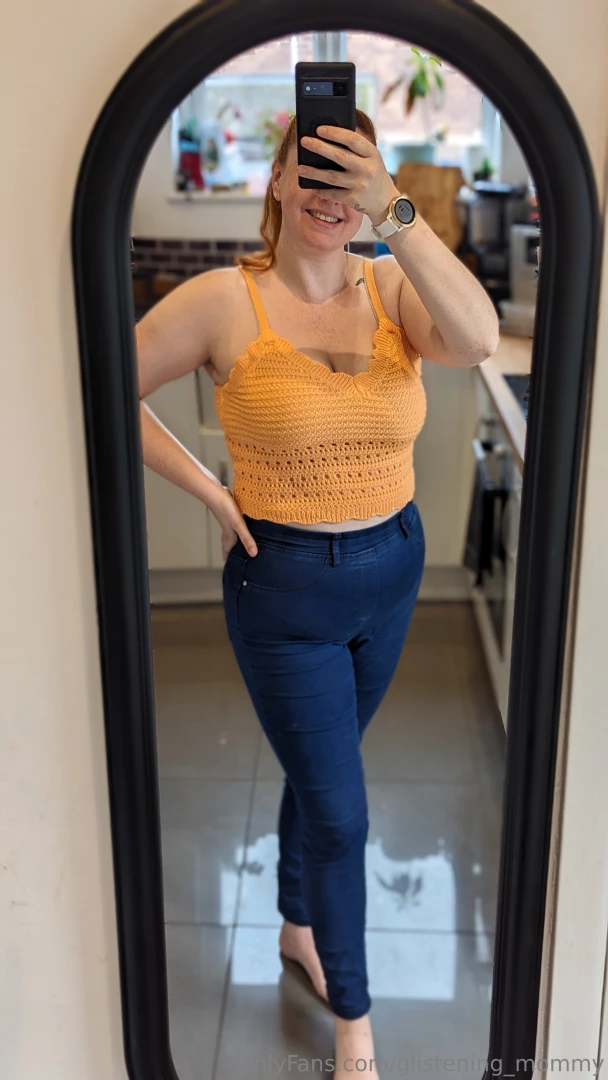 Do you like my new knitted crop top for summer is orange my colour 