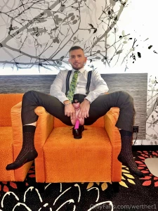 Green tie dress socks and open crotch pants - fun with my pink dildo part 1