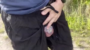 Horny soccer player male-pussy outdoor training with cum and wet